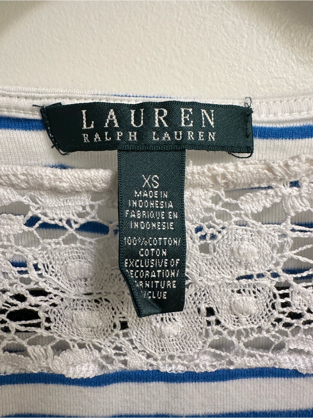 Ralph Lauren 100% Cotton White and Blue Striped Lace-Yoke Knit Dress - Picture 4 of 7